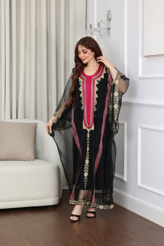 جلابية نشل مطرزة بخامة التل