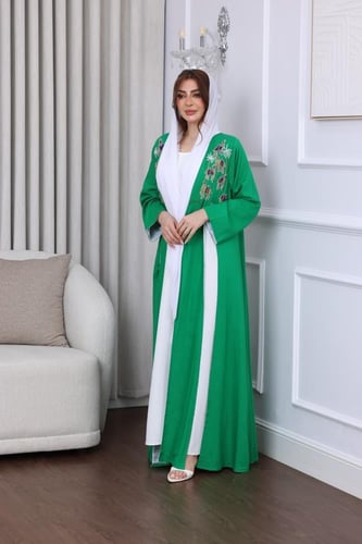 جلابية لينن بتطريز يدوي قطعتين