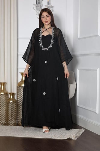 جلابيه لينن قطعتين بتطريز يدوي