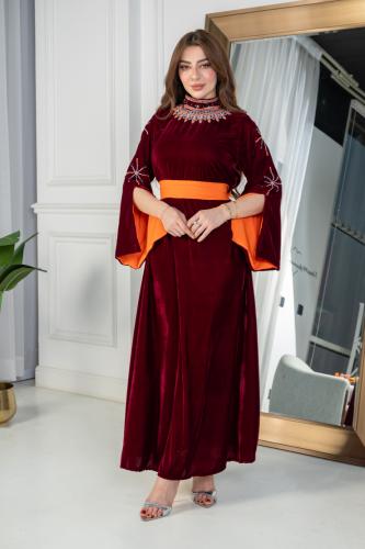 جلابيه مخمل بحزام وتطريز شك