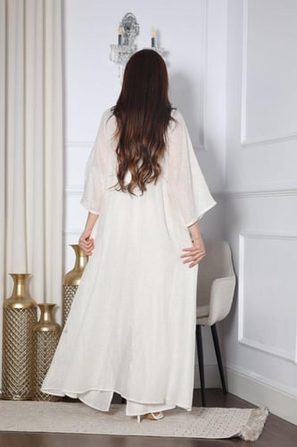 جلابيه لينن قطعتين بتطريز يدوي