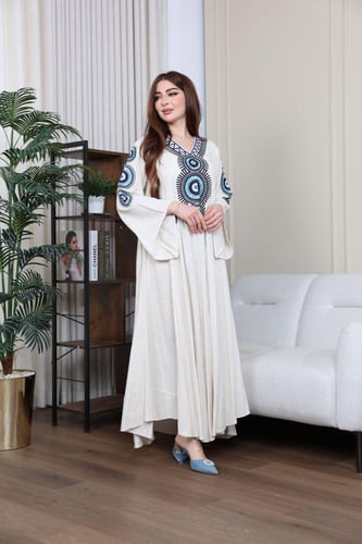 جلابيه لينن بتطريز يدوي نسائي