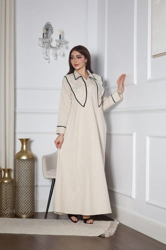 جلابيه لينن بتطريز يدوي