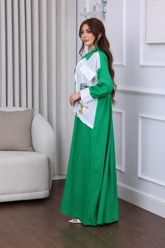 جلابية لينن بتطريز بدوي لليوم الوطني