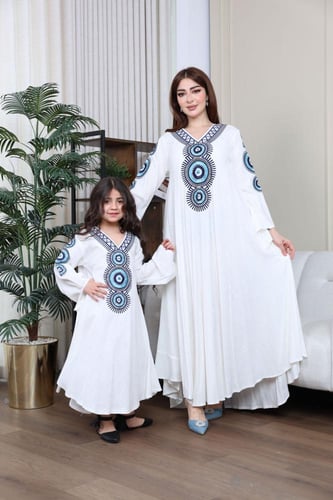 جلابيه لينن بتطريز يدوي نسائي