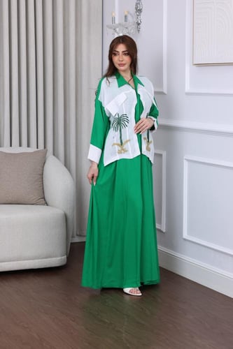 جلابية لينن بتطريز بدوي لليوم الوطني