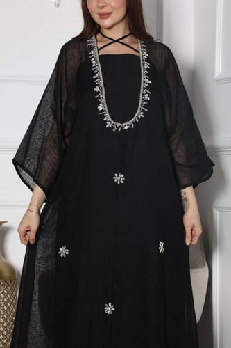 جلابيه لينن قطعتين بتطريز يدوي