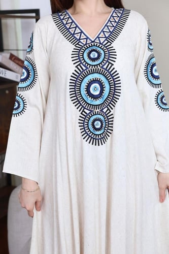 جلابيه لينن بتطريز يدوي نسائي