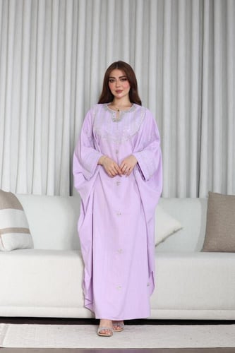 جلابيه لينن ملكيه بتطريز شك وحزام مخفي