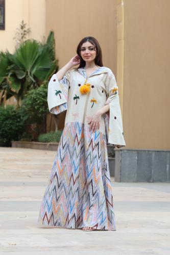 جلابيه لينن بتطريز نخله ملونه