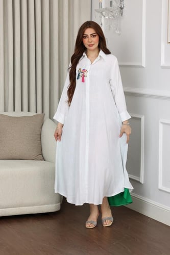 جلابية لينن بتطريز بدوي لليوم الوطني