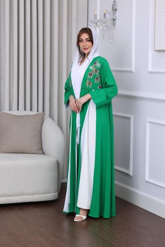 جلابية لينن بتطريز يدوي قطعتين