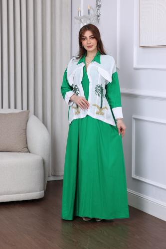 جلابية لينن بتطريز بدوي لليوم الوطني