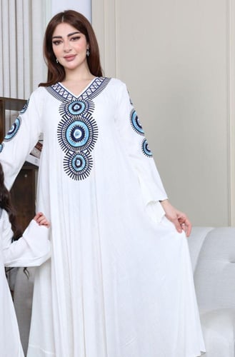 جلابيه لينن بتطريز يدوي نسائي