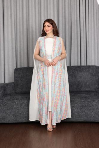 جلابيه قطعتين شيفون مطرز