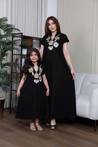 جلابيه لينن بتطريز كمبيوتر بالصدر