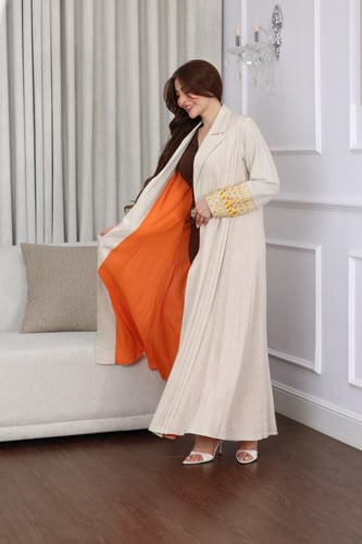 عباية لينن بتطريز بالاكمام