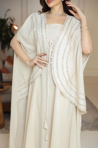 جلابيه لينن بكلفه مطرزه