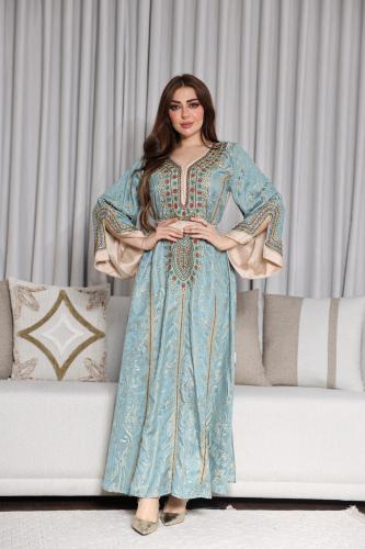 جلابيه استقبال بخام الجكار بطرحه وحزام وتطريز شك