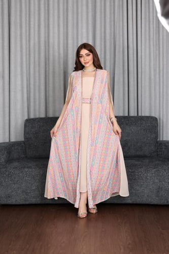 جلابيه قطعتين شيفون مطرز