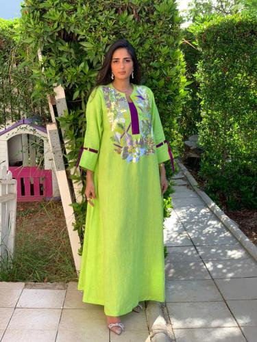 Linen abaya embroidered