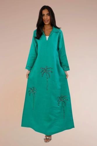 Linen abaya embroidered