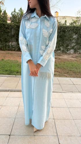 Linen abaya embroidered