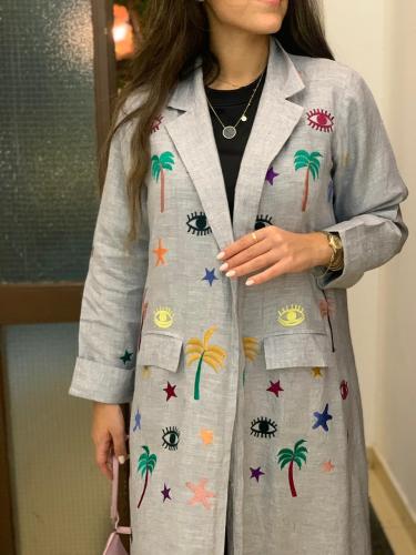 Linen abaya embroidered
