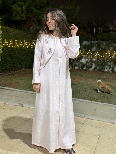 Linen abaya embroidered