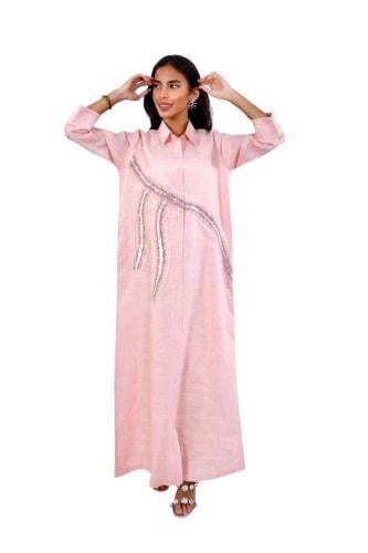 Linen abaya embroidered