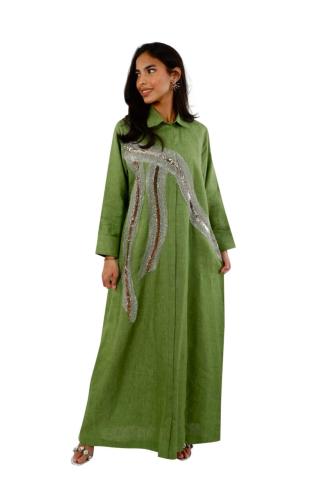 Linen abaya embroidered