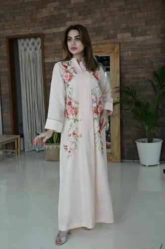 Linen abaya embroidered by hand