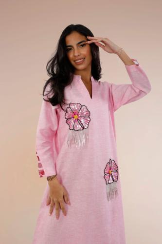 Linen abaya embroidered