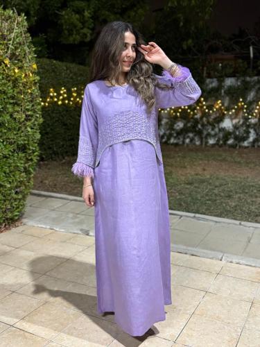 Linen abaya embroidered