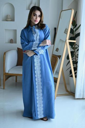 Linen abaya embroidered by hand