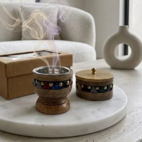 Wood incense burner with an elegant gift box