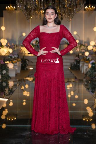 A maroon lace dress with a luxurious tight design
