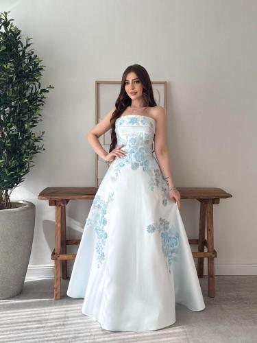 Sky white dress embroidered with royal pattern