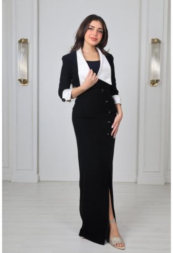 Black dress with blazer with collar white classic