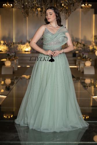 Luxury evening dress in light mint color