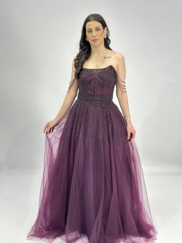 Purple embroidered sleeveless dress
