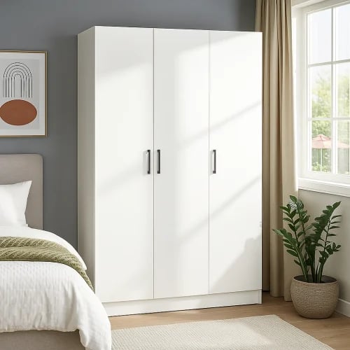 Wooden wardrobe with modern design, 3 doors, white
