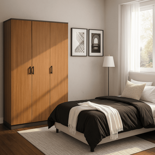 Wooden wardrobe with modern design, 3 doors - wooden
