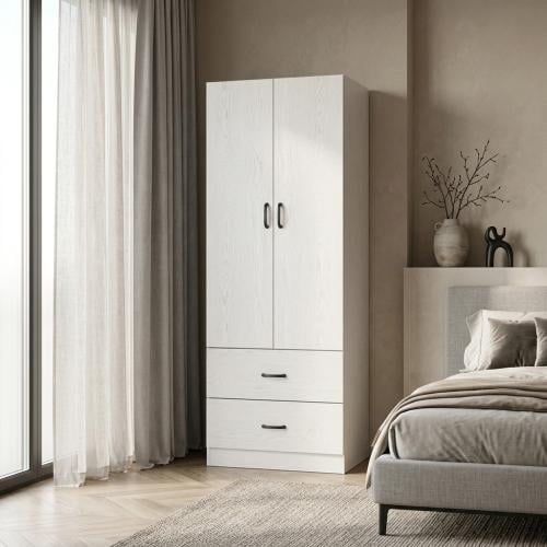Modern wardrobe 2 doors + 2 drawers - white