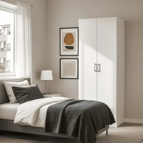 Wooden wardrobe with modern design, 2 doors, white