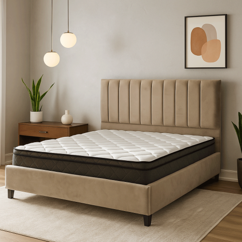 سرير خشب مودرن بتنجيد أدريانا بخطوط راقية وخشب سوي...