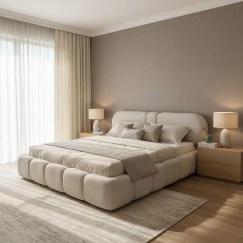 Jawan bed with modern design and padded wide headboard