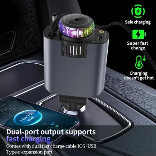 شاحن سيارة سريع قابل للسحب شاحن الهاتف USB نوع-C م...
