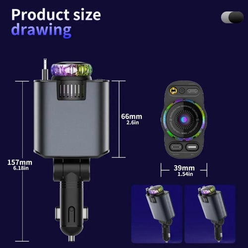 شاحن سيارة سريع قابل للسحب شاحن الهاتف USB نوع-C م...