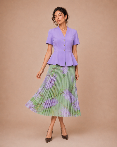 Set Consisting of a Pleated Skirt and a Formal Blouse